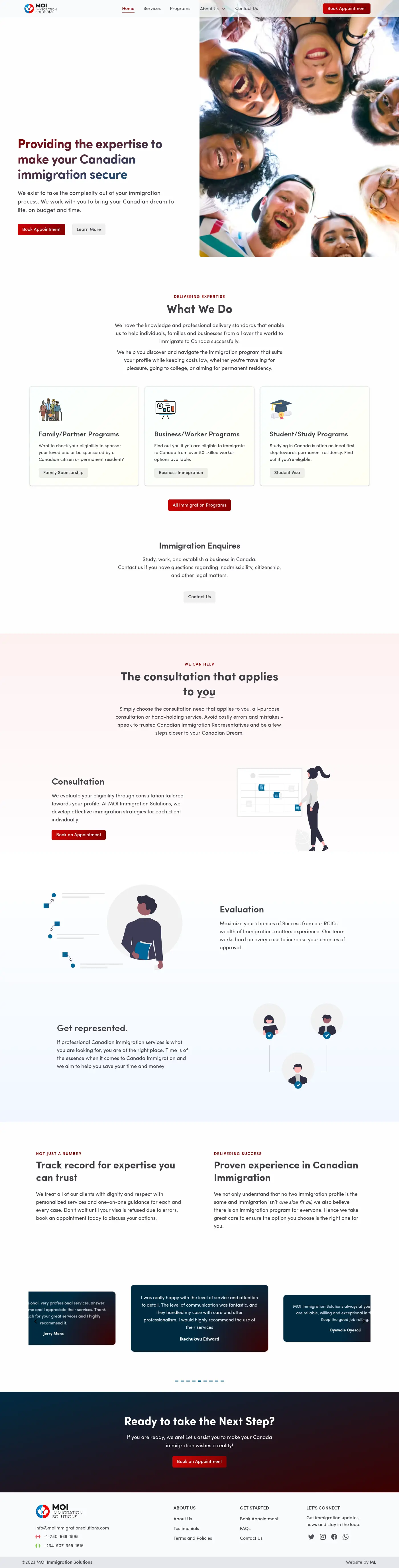 Full-view screenshot of the MOI Immigration website.
