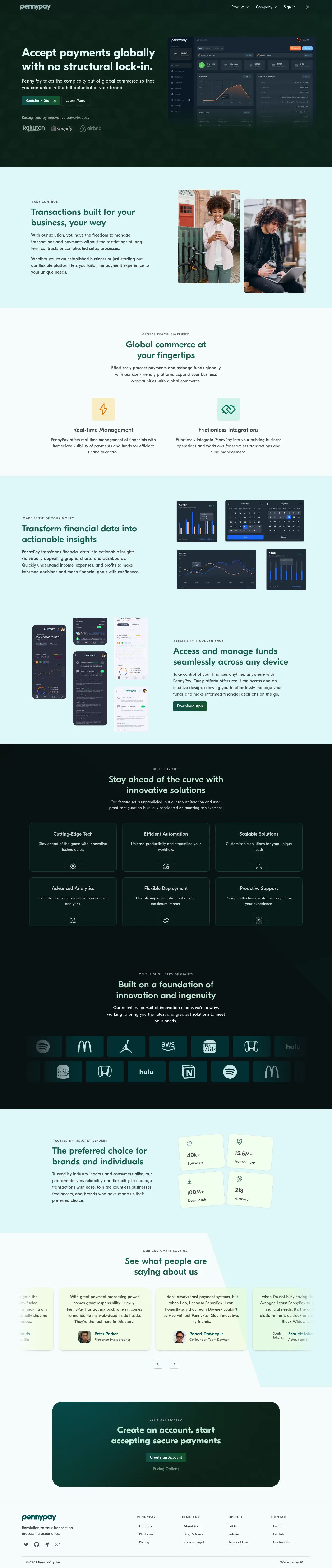 Full-view screenshot of the PennyPay website.
